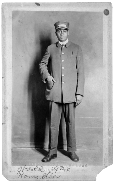 Black and white photograph of Pullman porter Wade Hamilton, c.1920. 