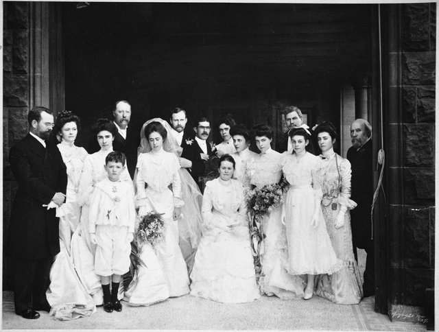 Black and white photograph of the wedding of Charlotte Hill Slade, daughter of James J. Hill, at 240 Summit Avenue, St. Paul, 1901. 