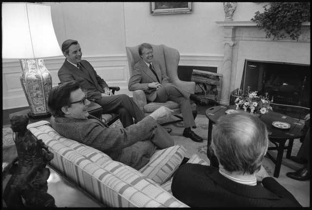 Vice President Walter Mondale meets with President Jimmy Carter and White House staff 
