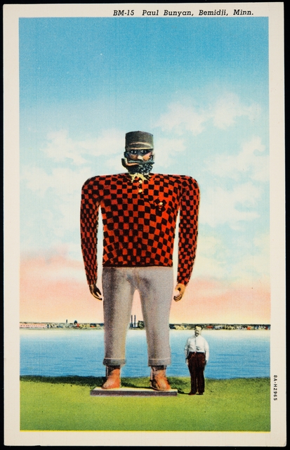 Paul Bunyan statue postcard, ca. 1938