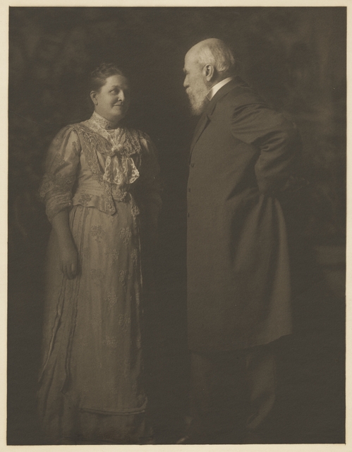 Black and white photograph of Mary Mehegan Hill and James J. Hill, 1915.