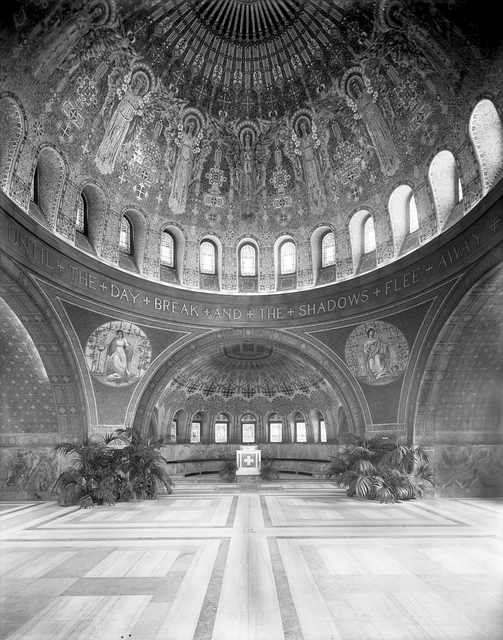 Lakewood Chapel dome interior, facing rear, ca. 1910