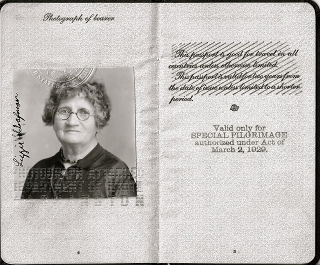 Scan of Lizzie Schafman’s passport, 1930.