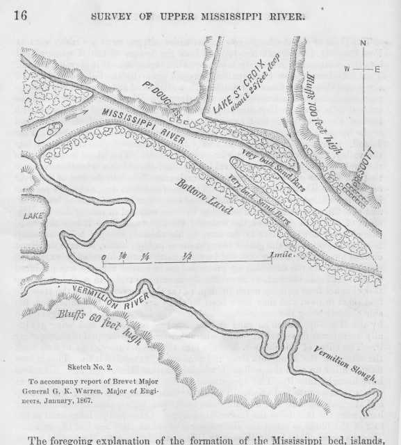 Survey of the confluence of the St. Croix and Mississippi Rivers at Point Douglas in Survey of Upper Mississippi River (page 16).