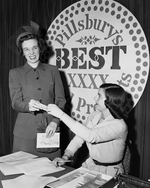 Black and white photograph of Grand Prize Bake-Off Winner, Theodora Smafield, 1949.