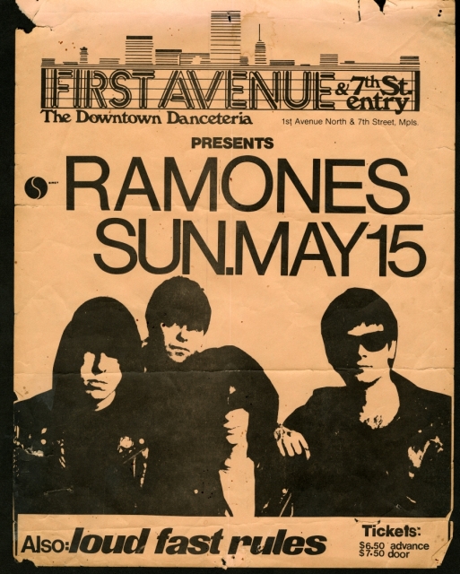 Handbill for Ramones concert, with opening act Loud Fast Rules (later Soul Asylum), at First Avenue, May 15, 1983. Courtesy of Dale T. Nelson.