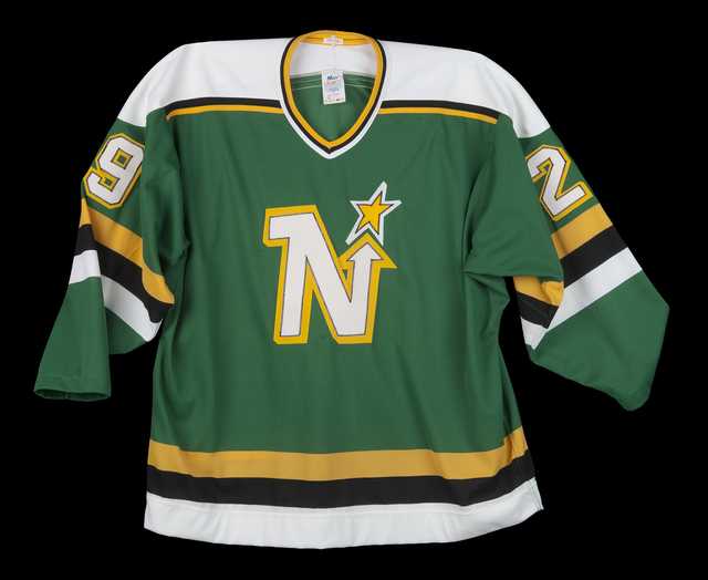 A North Stars jersey from around 1990, during the team’s final years in Minnesota.