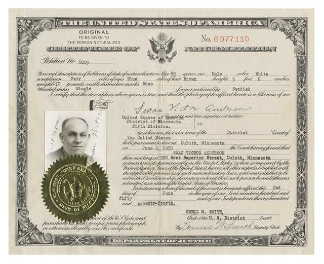 United States certificate of naturalization