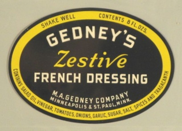 Color label for Gedney Company French Dressing, c.1935.