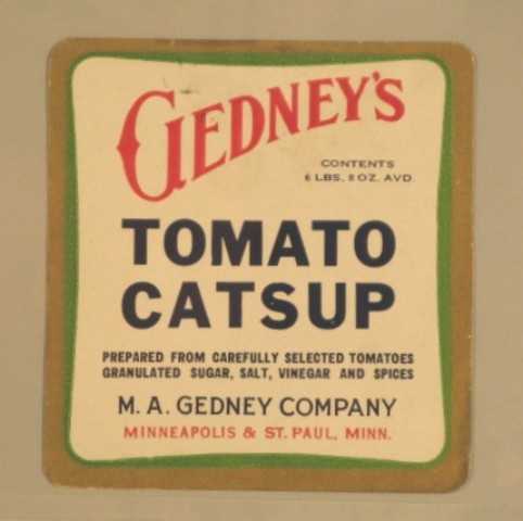 Color image of Gedney's Tomato Catsup label, c.1935.