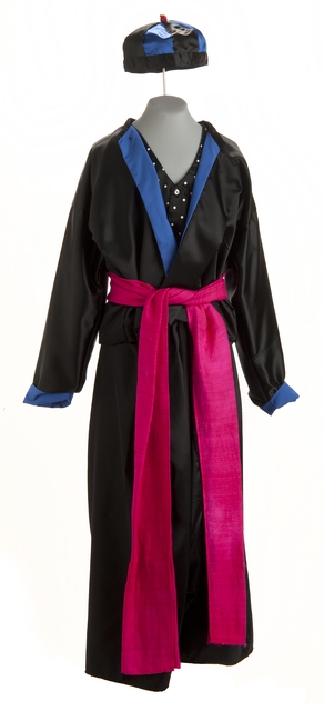 Color image of a Man’s Hmong New Year outfit worn by Doua Cheng, c.1999.