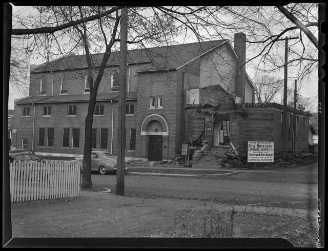 Side view of Pilgrim Baptist Church, ca. 1945