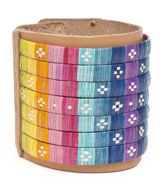 Color image of a cuff created between 2012 and 2013 by Dakota/Navajo artist Dallas Goldtooth.