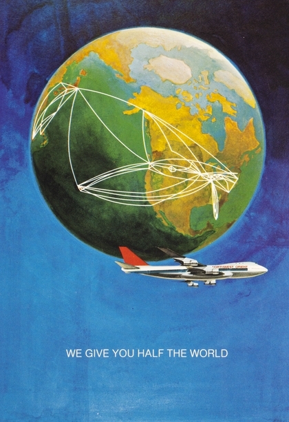 Color image of a Northwest Orient Airlines menu, c.1970.