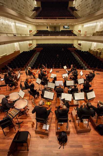 Color image of the SPCO onstage at the new Ordway Concert Hall, 2015.
