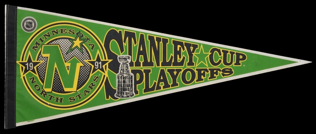 Minnesota North Stars Stanley Cup pennant, 1991. As the North Stars made their second trip to the Stanley Cup finals, fan memorabilia was made to celebrate the achievement.