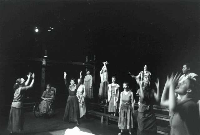 Production photograph from Antigone Too: Rights of Love and Defiance, 1983.