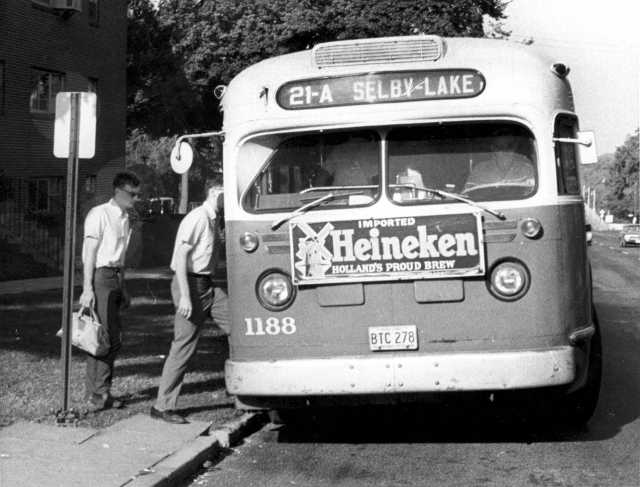Aging bus operated by Twin City Lines, ca. 1960s. Photo by the St. Paul Pioneer Press; used with permission.