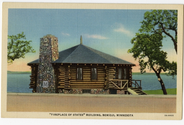 Postcard illustration of the old Paul Bunyan House, Bemidji