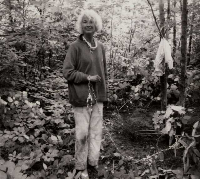 Black and white photograph of Virginia Piper in Jay Cooke State Park after her rescue by the FBI. Photographed by the FBI on July 29, 1972. Used with the permission of Harry Piper III.