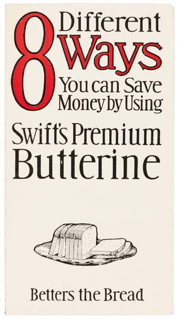 Cover of a brochure published by Swift & Company, a national meatpacker and margarine producer with operations in St. Paul. Image is from the Davis, Kellogg & Severance Law Firm Records, 1878–1941, Minnesota Historical Society. 