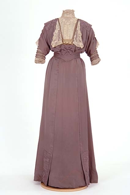 Lavender satin dress made by dressmaker Caroline Mundahl, St. Paul, 1910–1913.