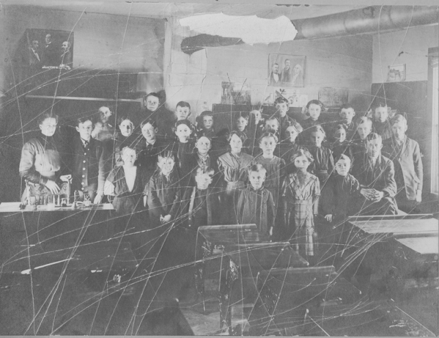 Photograph of the interior of Mud Lake School (District #33) in rural Watertown taken during the late 1880s. Photograph Collection, Carver County Historical Society, Waconia.