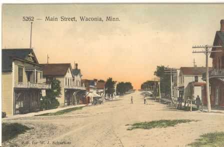 Color postcard depicting a Waconia Street Scene, c.1900.