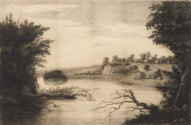 The village of St. Paul, 1844. Etching by Charles William Post. 
