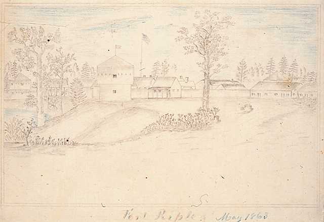 Graphite Drawing of Fort Ripley, 1863. Drawing by Jonathan Burnett Salisbury.