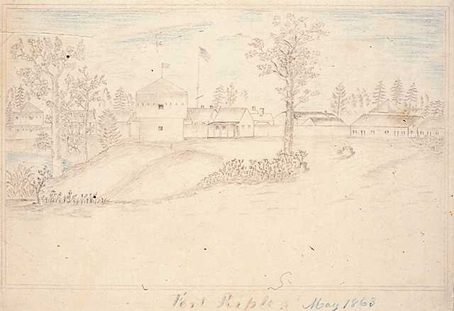 Graphite Drawing of Fort Ripley, 1863. Drawing by Jonathan Burnett Salisbury.