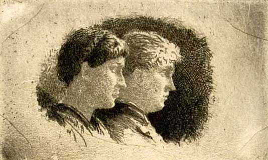 "Two Figures in Profile," c.1885. Etching by Robert Koehler. 
