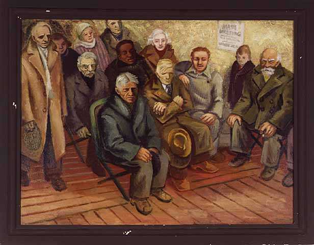 Color image of The Meeting, 1937. Oil on canvas by Syd Fossum. 