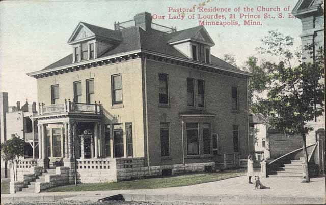 Black and white photograph of the Pastoral residence, Church of Our Lady of Lourdes, 21 Prince Street Southeast, Minneapolis, ca. 1915.