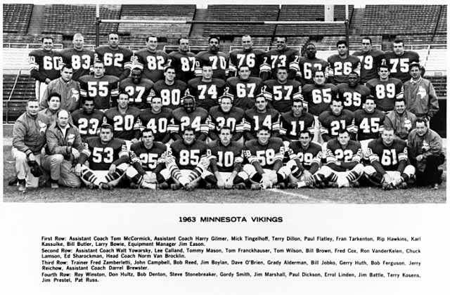 Black and white photograph of the Minnesota Vikings team, 1963.