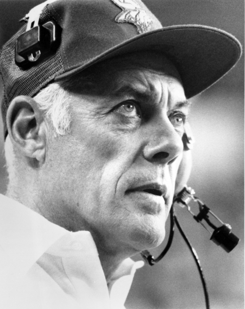 Black and white photograph of Minnesota Vikings head coach Bud Grant, ca. 1975.