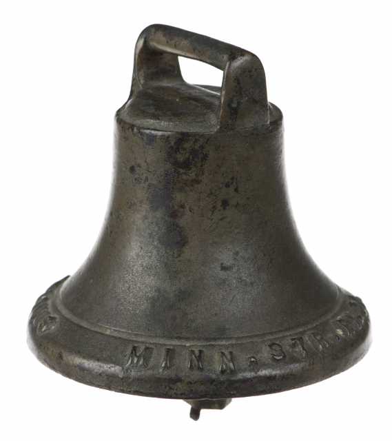 Color image of a brass bell from a horse-drawn streetcar used by the Minneapolis Street Railway Company, c.1874–1891.