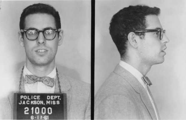 Zev Aelony photographed after his arrest by the Jackson Police Department in Jackson, Mississippi on July 11, 1961.