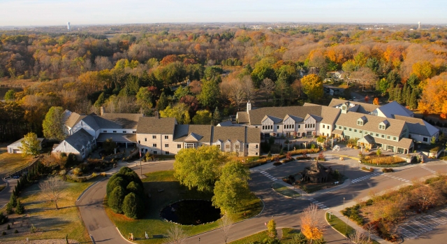 aerial photograph of the grounds of the University of Minnesota Landscape Arboretum