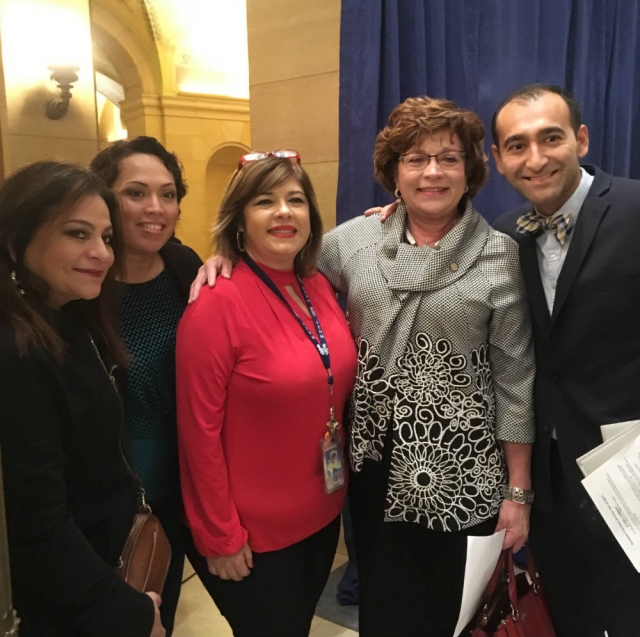 Color image of MCLA Board Members and Executive Director Henry Jiménez celebrate Minnesotanos Day at the Capitol, 2017.