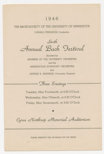 1946 Bach Society of Minnesota program cover