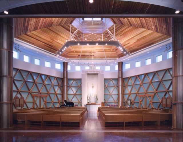Color photograph of the interior of Bet Shalom Congregation in Minnetonka. Photographed by Phillip Prowse c.2010.