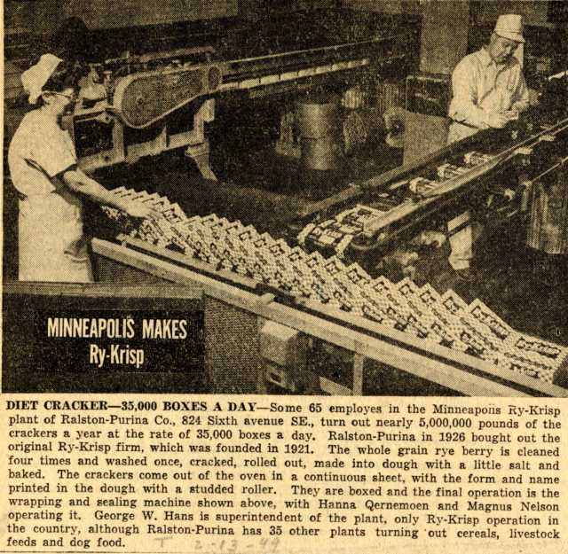 Newspaper clipping with a photograph of Ry-Krisp workers printed in the Minneapolis Tribune
