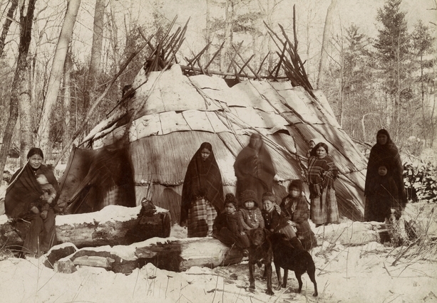 Black and white photograph of Ojibwe on the St. Croix River, 1885. 