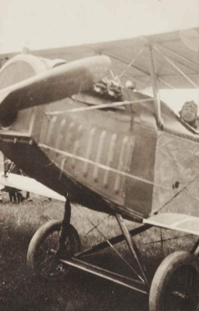 Black and white photograph of a Motor Corps airplane about to take off at Camp Lakeview, Lake City, Minnesota, September, 1918. 