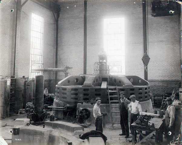 Interior view showing machine number one ready for operation at the Coon Rapids Dam power plant. 