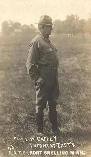 Black and white photograph of Captain L. W. Caffey, infantry instructor, at Fort Snelling, ca. 1917. 