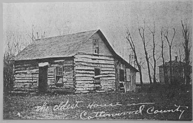 Black and white photograph of the Zierke family cabin, ca. 1900. 