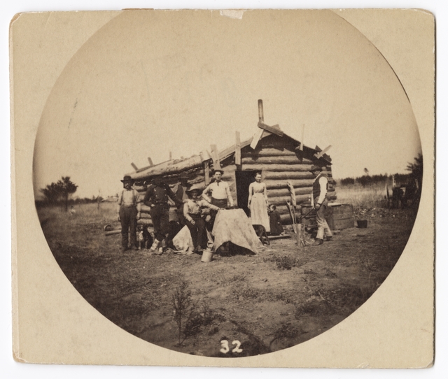 Swedish immigrants outside their cabin in Minnesota, ca. 1880.