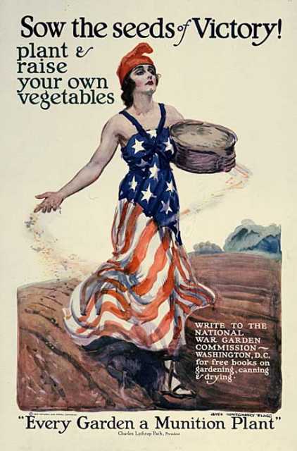Color poster produced for the National War Garden Commission. Designed by illustrator James Montgomery Flagg, c.1918.